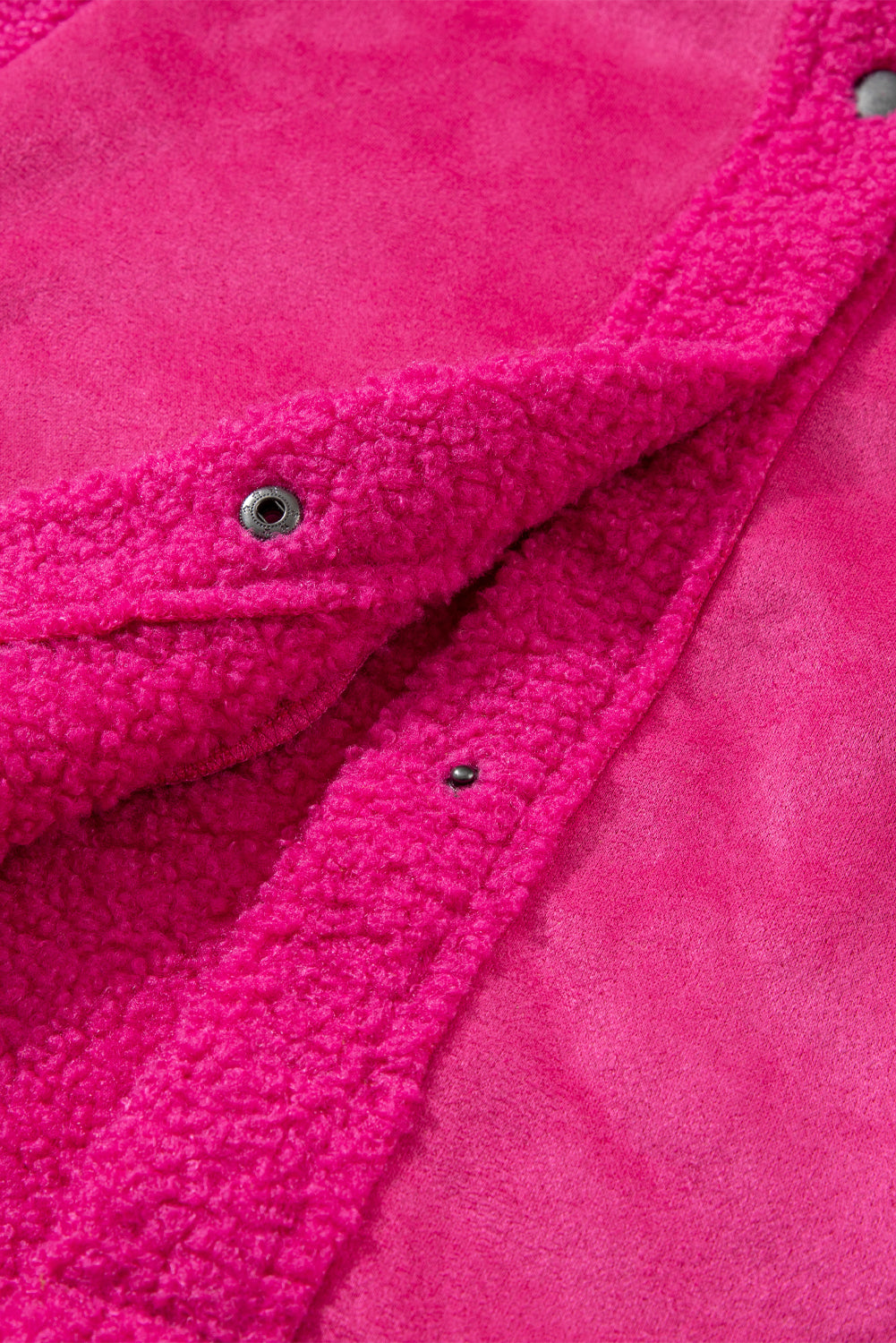 Bright Pink Faux Suede Sherpa Patchwork Button-up Shacket